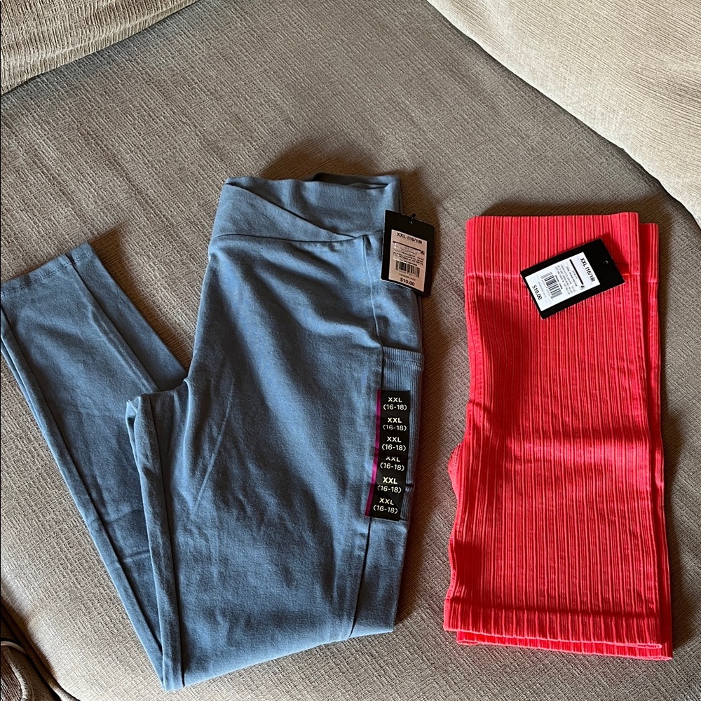 NWT girls light blue leggings with pockets and coral bike shorts xxl 16/18